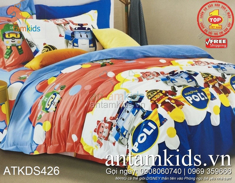 Chăn ga gối cho bé trai, cho trẻ em mê hoạt hình ô tô và siêu nhân