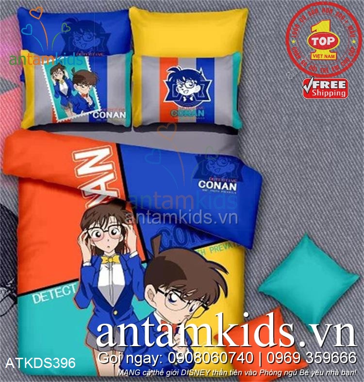 Bộ Chăn ga gối trẻ em in 3D hình Conan Thám tử lừng danh nổi tiếng