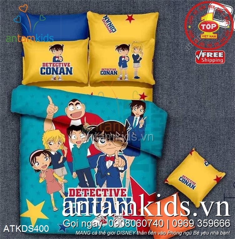 Chăn ga gối cho bé trai in hình Conan Thám tử lừng danh siêu nhân cực đẹp