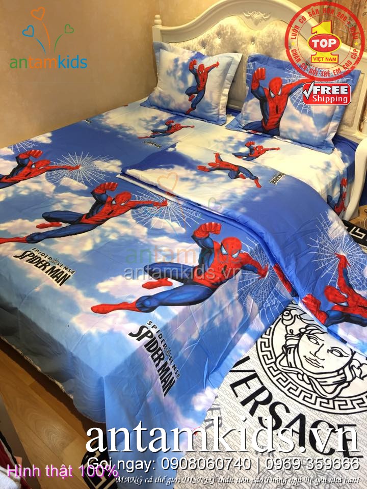 Bộ Chăn ga gối Người nhện Spider-Man siêu anh hùng cho bé trai cực đẹp