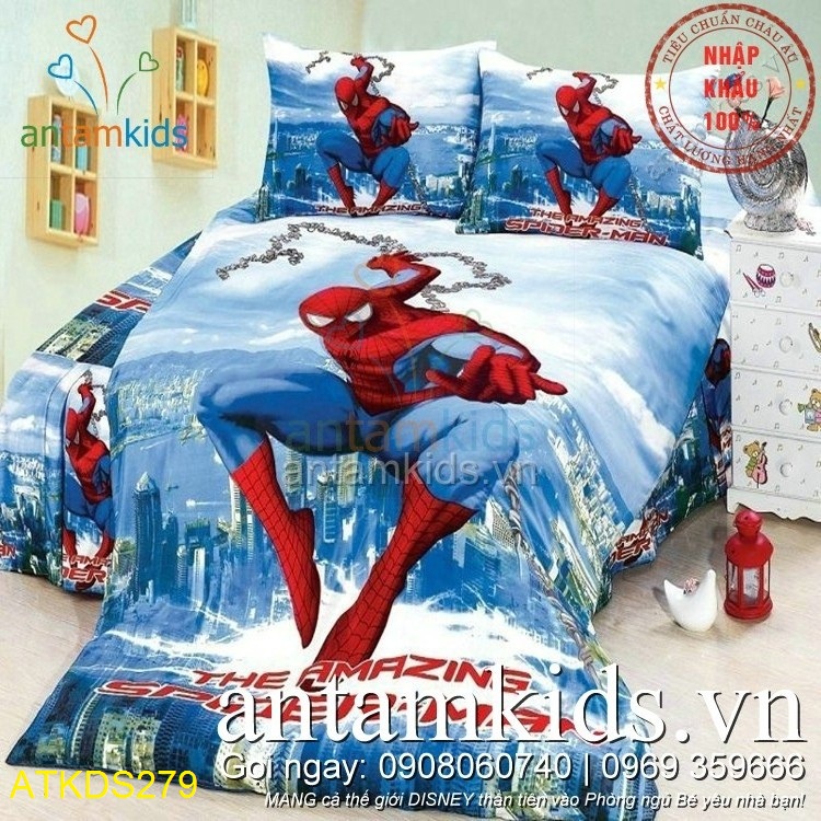 Chăn ga gối SpiderMan Người nhện bay siêu đẳng cho bé trai 3D