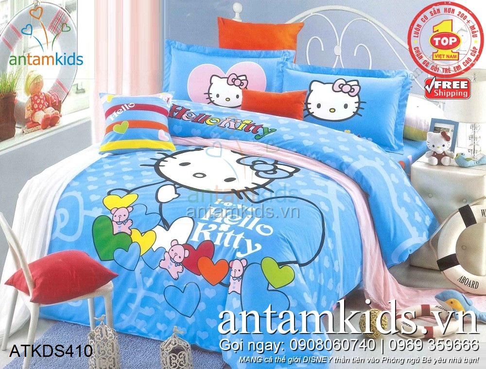 Chăn ga gối drap giường Hello Kitty cao cấp nhập khẩu cho bé gái