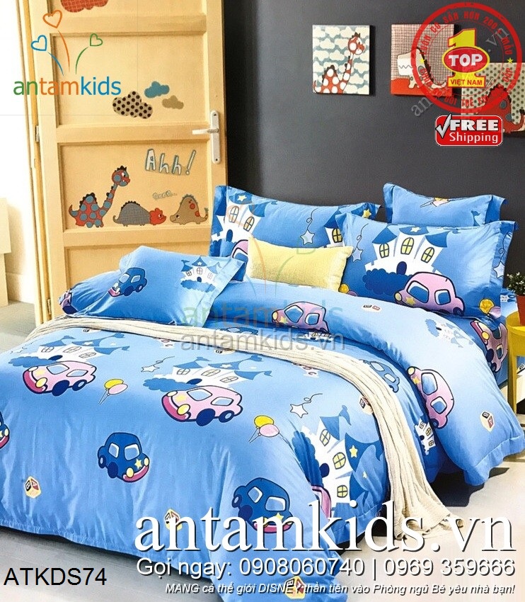 Giá bộ Chăn ga gối cho Bé Trai hìnhxe hơi McQueen, chăn ga gối trẻ em nhập khẩu cao cấp