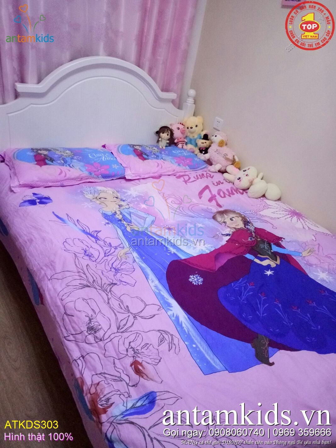 Bộ Chăn ga gối Nữ hoàng Băng giá Frozen Elsa Anna huyền diệu siêu xinh dành cho bé gái