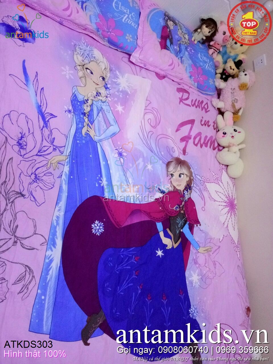 Bộ Chăn ga gối Nữ hoàng Băng giá Frozen Elsa Anna huyền diệu siêu xinh dành cho bé gái.