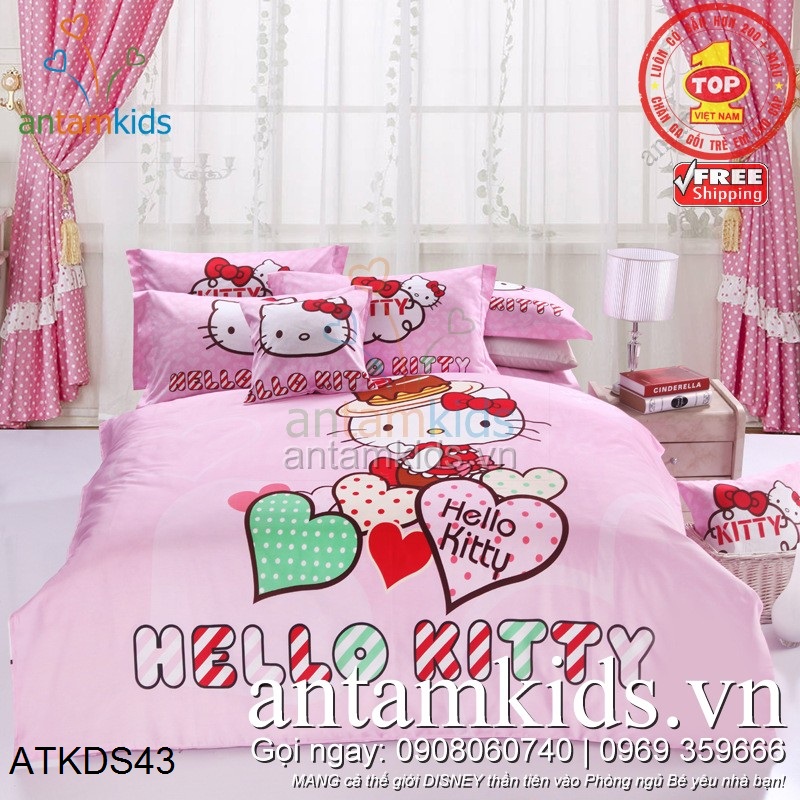 Chăn ga gối hình Hello Kitty cao cấp nhập khẩu cực điệu cho bé gái