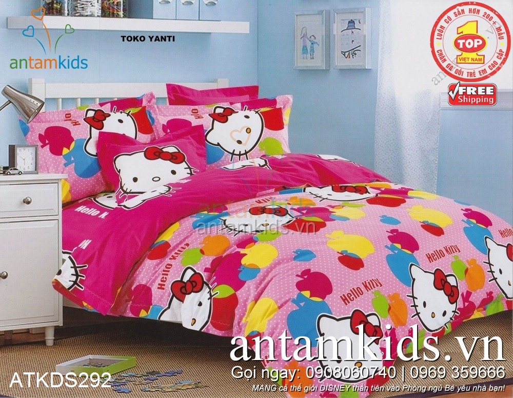 Drap giường chăn ga gốiHello Kitty  apple tuyệt đẹp cho em bé gái tphcm, Hà Nội