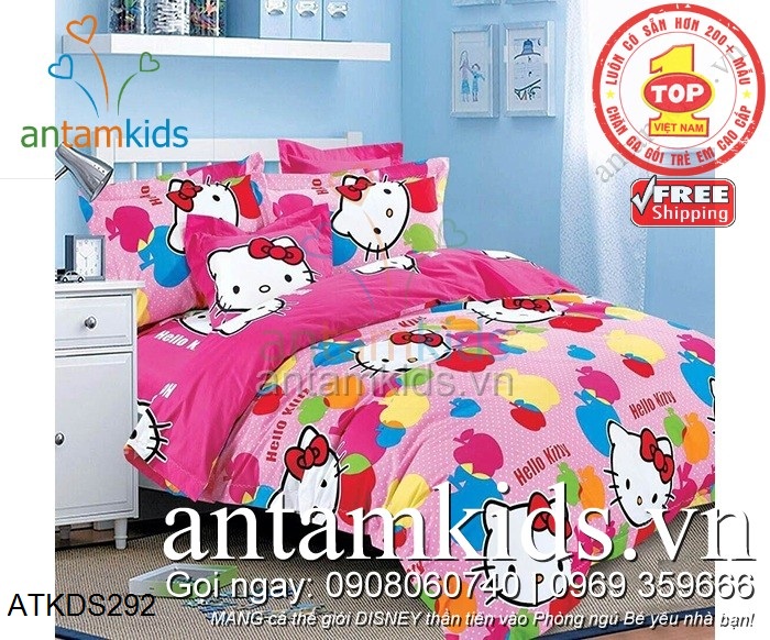 Bộ Drap giường chăn ga gối Hello Kitty cho em bé gái tphcm, Hà Nội