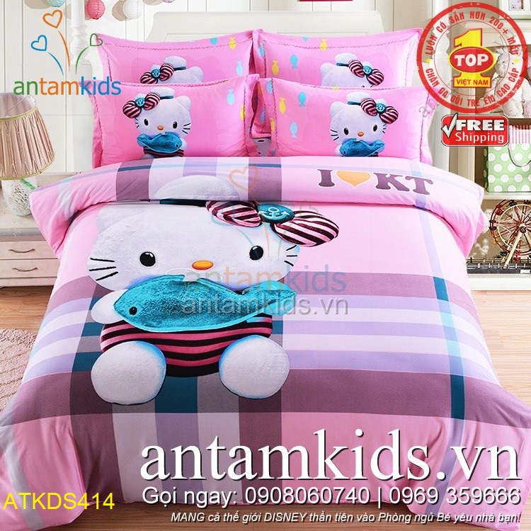 Chăn ga gối drap giường Hello Kitty cao cấp nhập khẩu cho bé gái