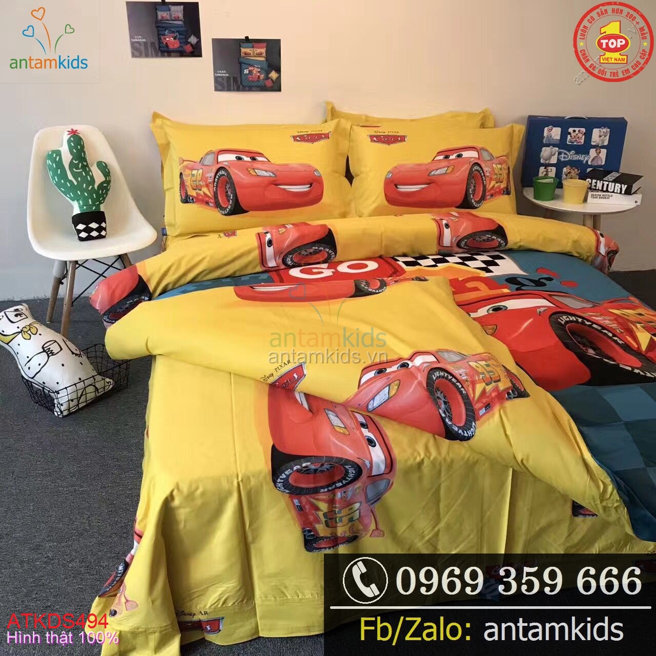 Chăn ga gối cho bé trai hình ô tô McQueen 3D nổi bật - siêu sành điệu