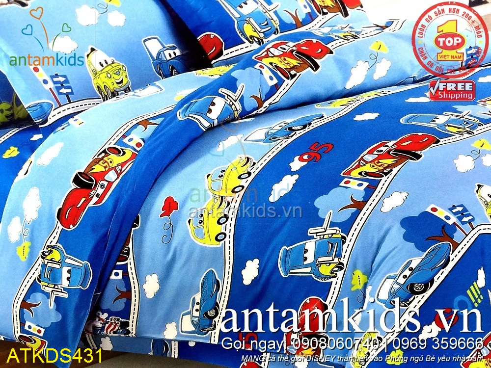 Bộ Chăn ga gối in hình ô tô McQueen đáng yêu cho bé trai - antamkids.vn