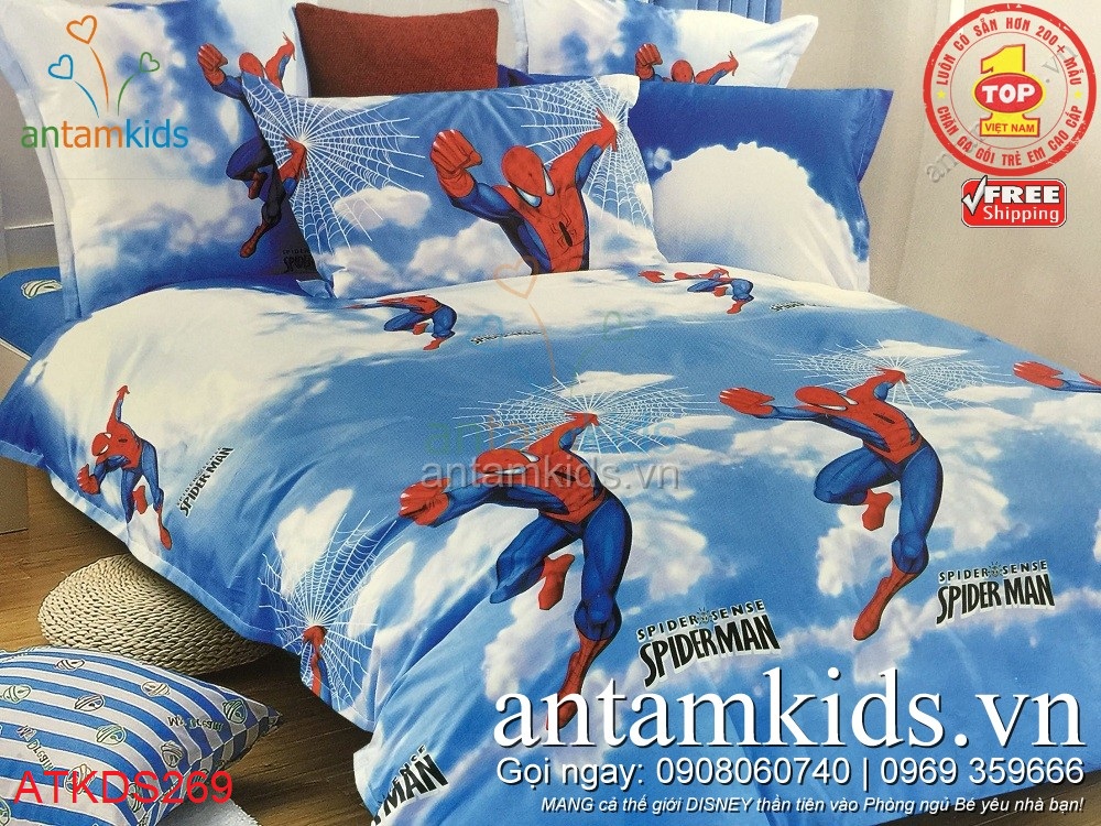 Chăn ga gối cho bé trai in hình Người nhện Spider-Man siêu nhân cực đẹp