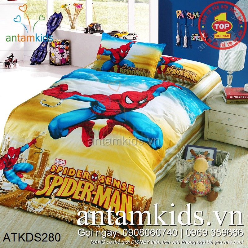 Chăn ga gối in 3D hình SpiderMan Người nhện cơ bắp cho bé trai