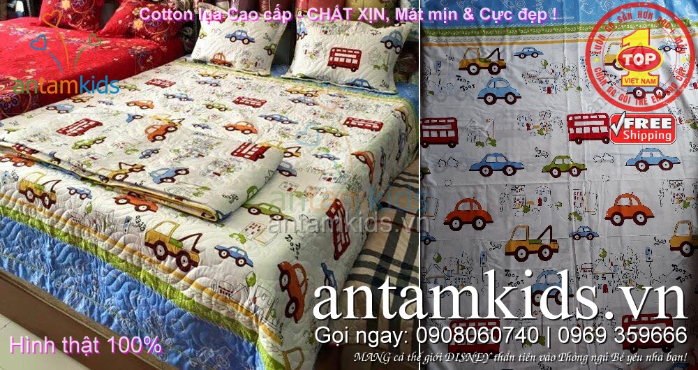 Chăn ga gối cho bé trai hình ô tô - xe hơi siêu đáng yêu Hà Nội, tphcm
