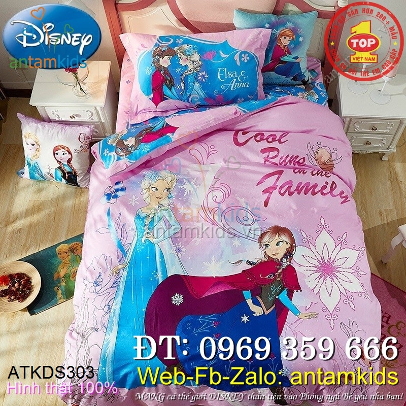 Chăn ga gối trẻ em đẹp hình 3D Frozen Anna Elsa Công chúa băng giá