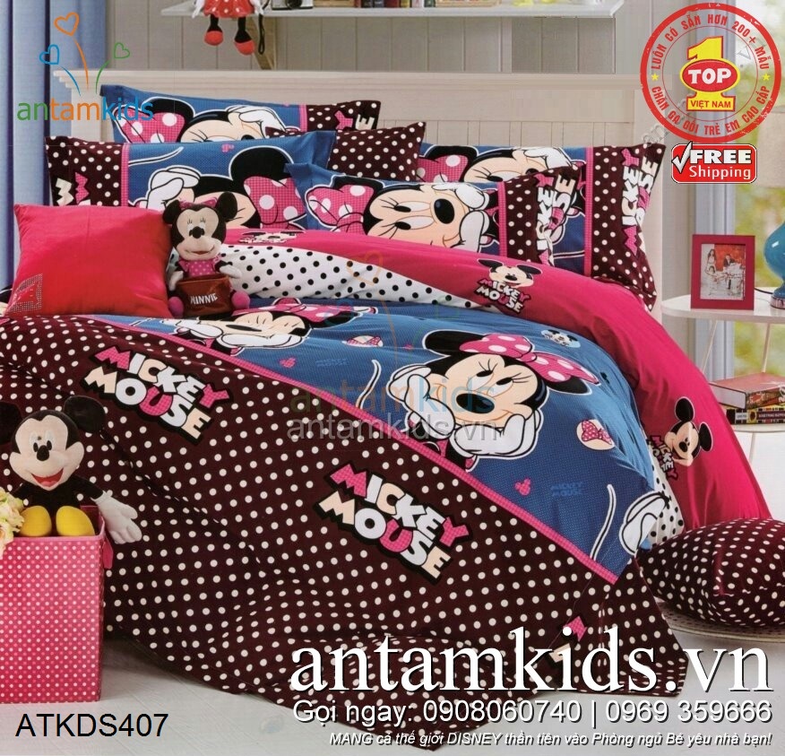 Chăn ga gối Mickey Mouse hoạt hình Disney, dễ thương cho bé yêu