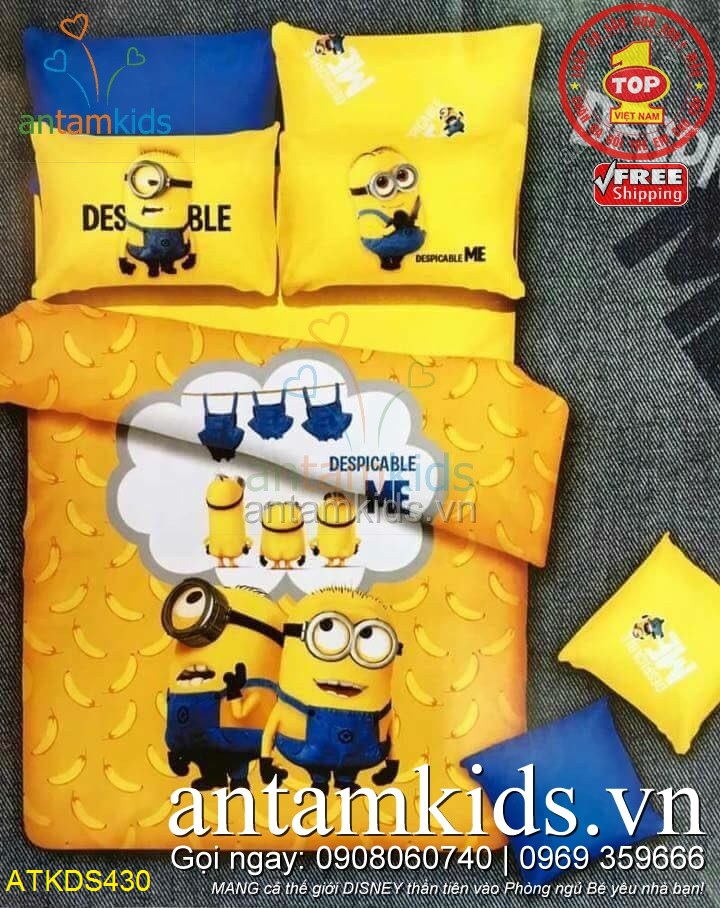 Bộ chăn ga gối Minions Banana siêu đáng yêu, vui nhộn cho bé yêu