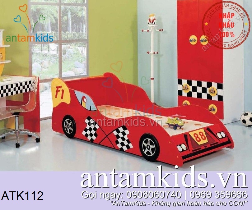 Giường ngủ trẻ em hình Ô tô cho bé trai mê Xe hơi F1, giường xe hơi trẻ em