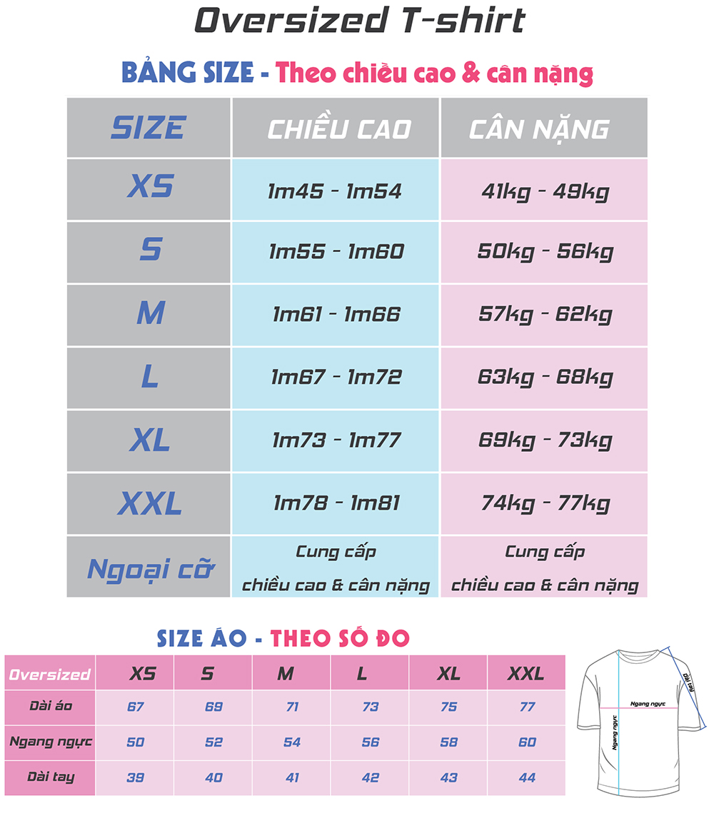 Bảng size áo oversize chuẩn