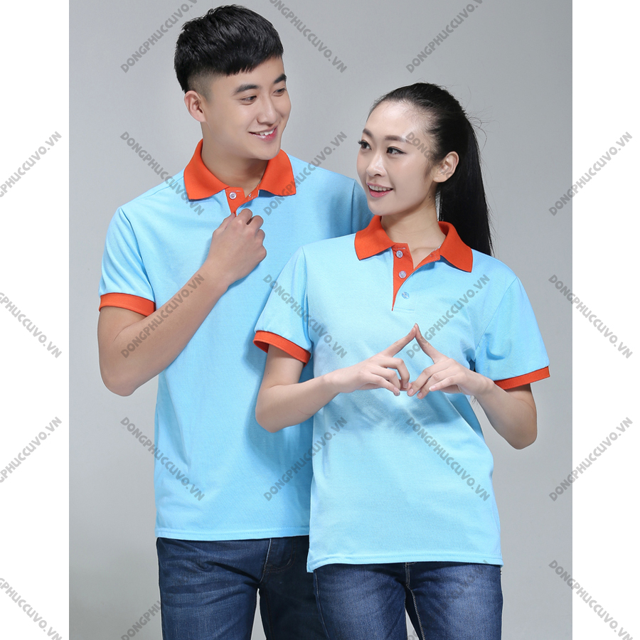 áo polo đồng phục màu xanh phối