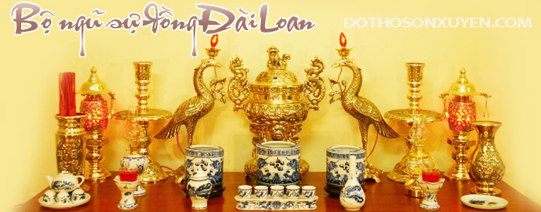 mẫu bộ đồ thờ cúng đồng Đài Loan kết hợp với sứ Bát Tràng hoàn chỉnh