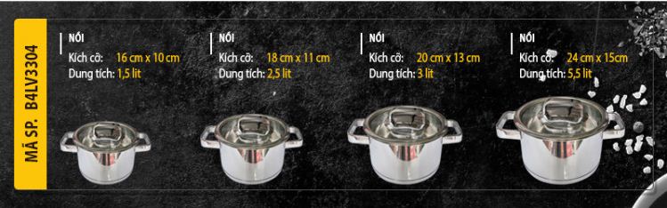 Bộ nồi fivestar B4-LV-3304 - Inox 304 đun từ