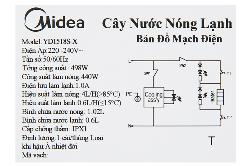 Cây nước nóng lạnh Midea YD1518S-X