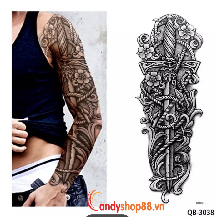 Hình Xăm Dán Tattoo Kín Tay Họa Tiết