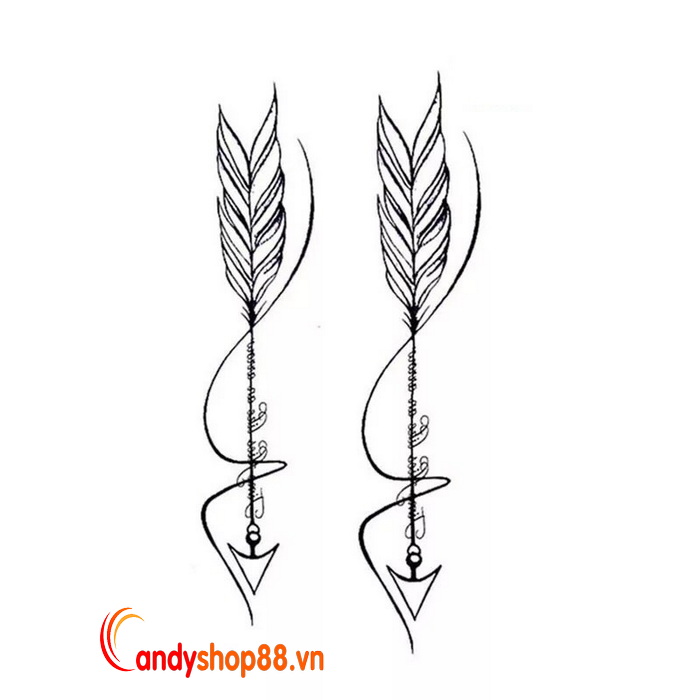Hình xăm dán tattoo mũi tên lông vũ