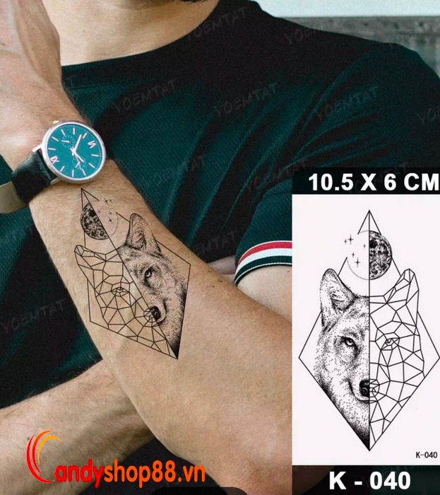 Hình xăm dán tattoo mini sói