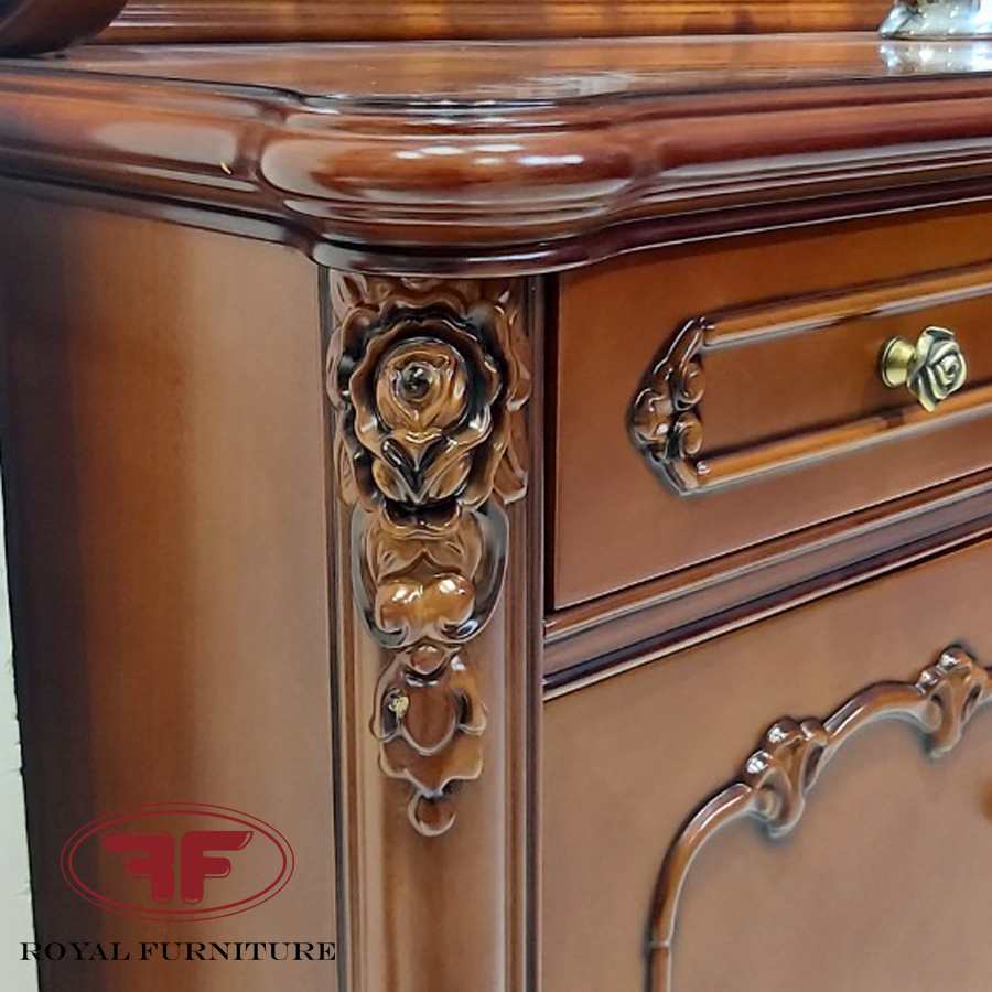 Tủ trang trí tân cổ điển có gương nhập khẩu chất liệu gỗ gõ 618