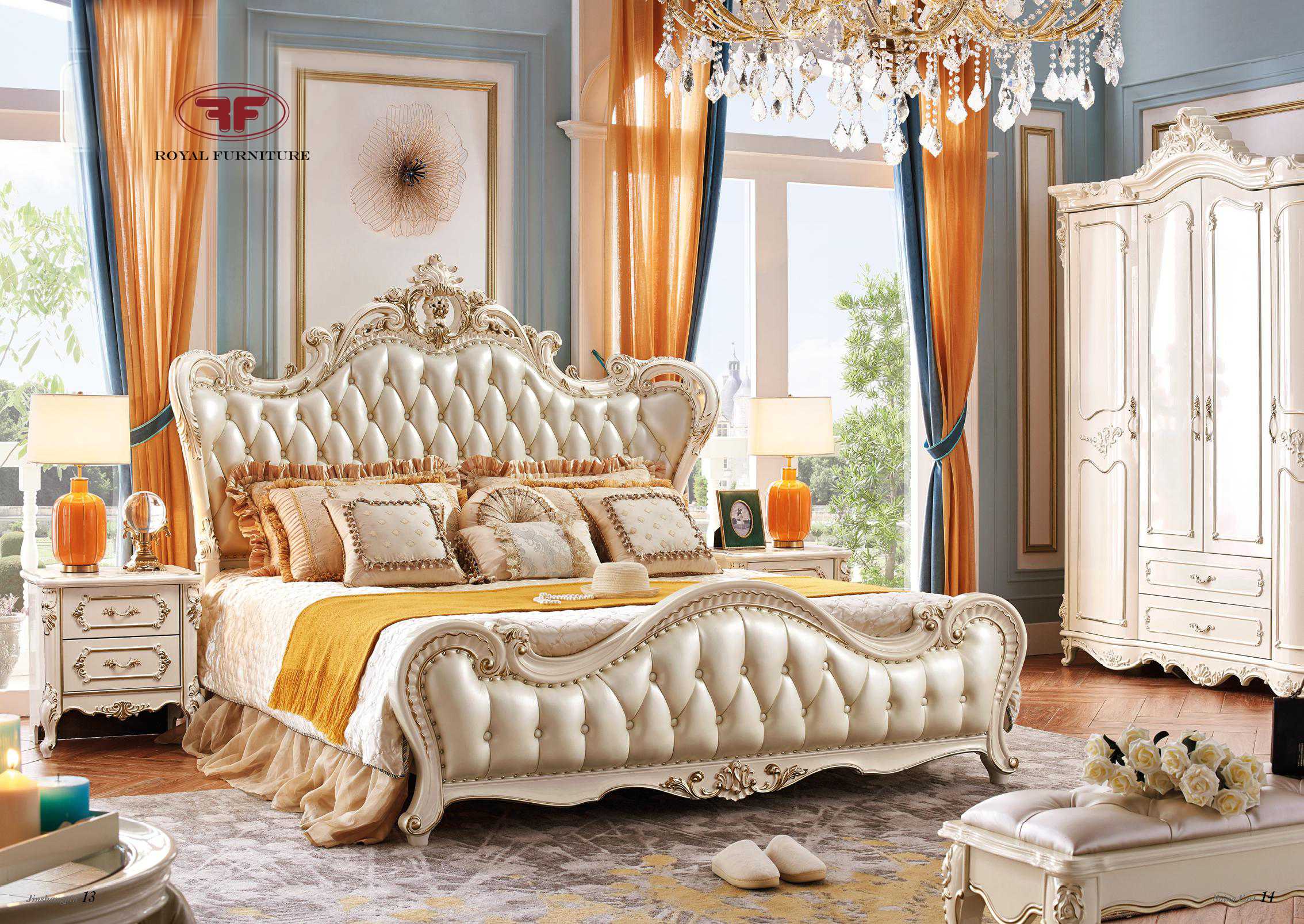 Giường ngủ nhập khẩu cao cấp tân cổ điển SAINA WHITE 902B