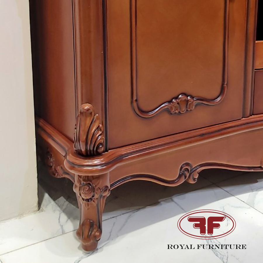 Tủ trang trí tân cổ điển có gương nhập khẩu chất liệu gỗ gõ 618