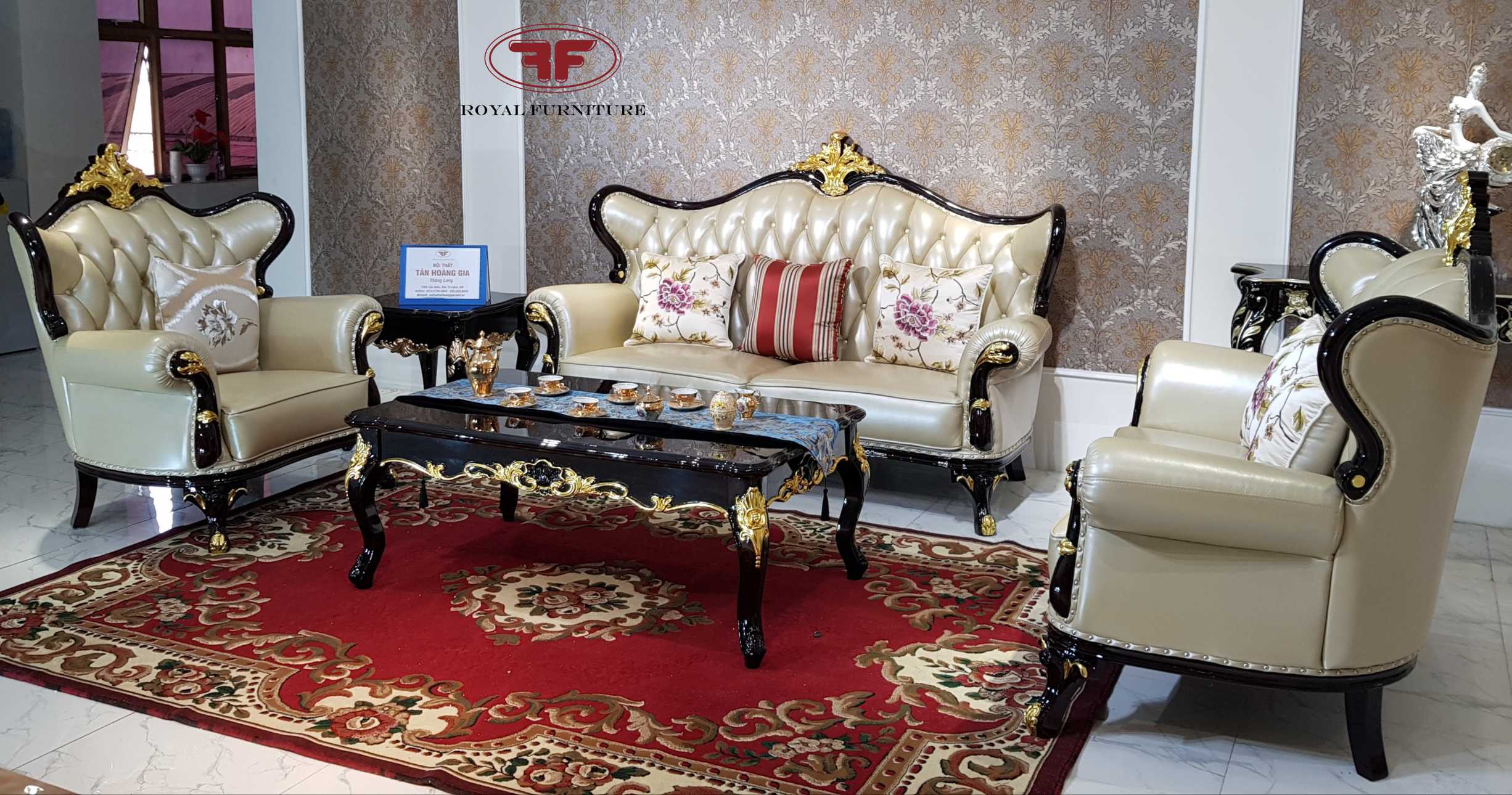 Bộ sofa tân cổ điển dát vàng nhập khẩu cao cấp G9920