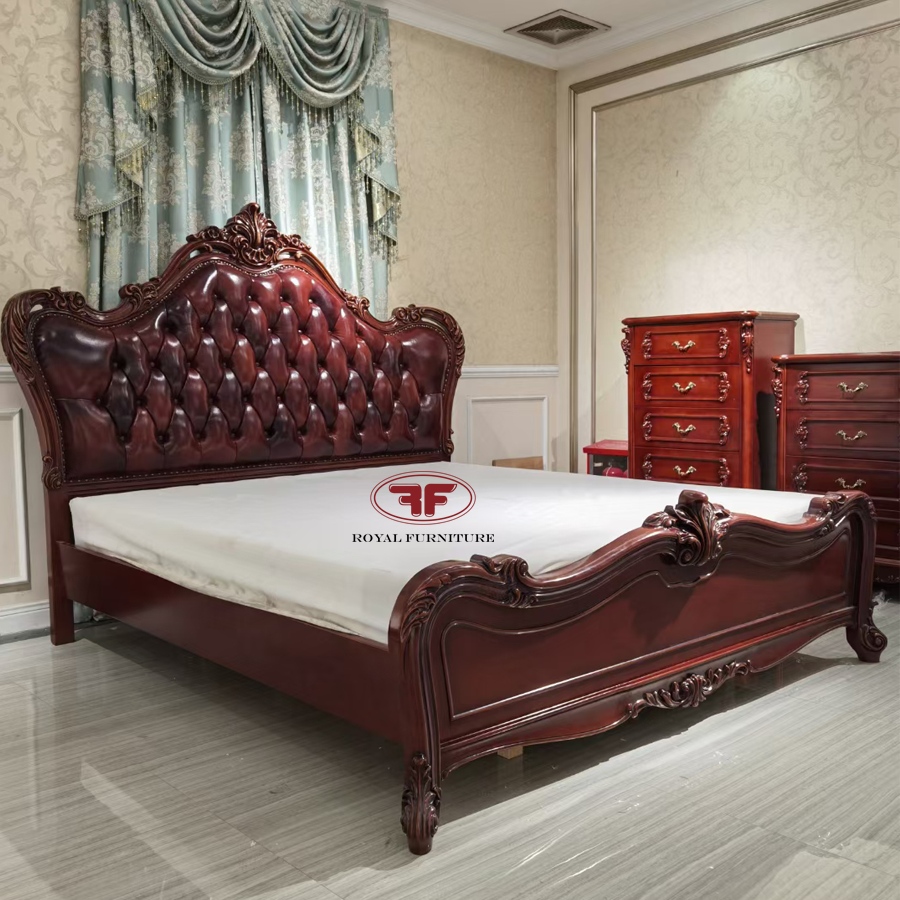 Giường ngủ gỗ tự nhiên cao cấp tân cổ điển 923G-1m8x2m
