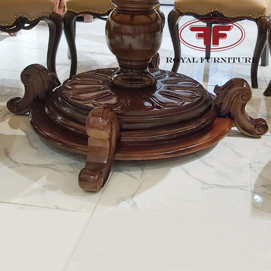 Bộ bàn ăn tròn 8 ghế tân cổ điển mặt đá 1m5 phong cách Ý 2805LP