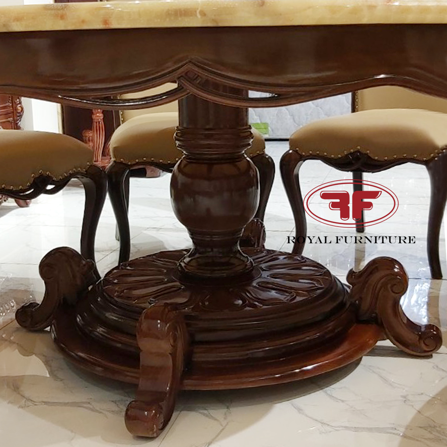 Bộ bàn ăn tròn 8 ghế tân cổ điển mặt đá 1m5 phong cách Ý 2805LP