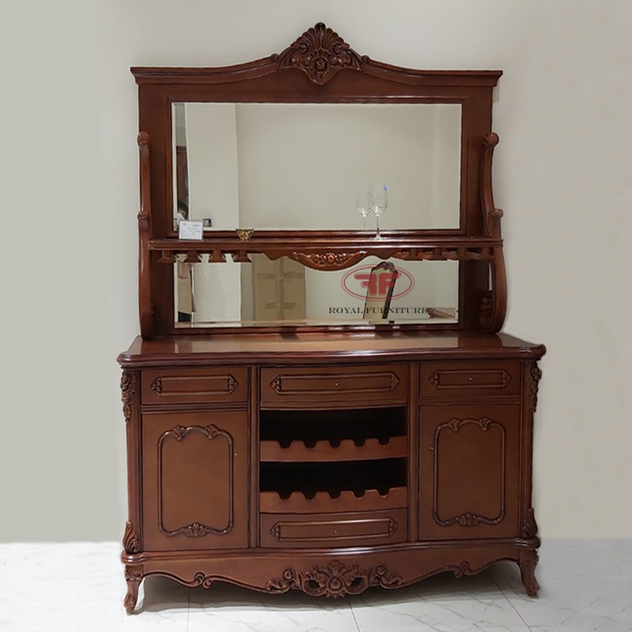 Tủ trang trí tân cổ điển có gương nhập khẩu chất liệu gỗ gõ 618