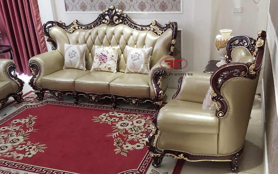 Bộ sofa phòng khách tân cổ điển dát vàng nhập khẩu G921