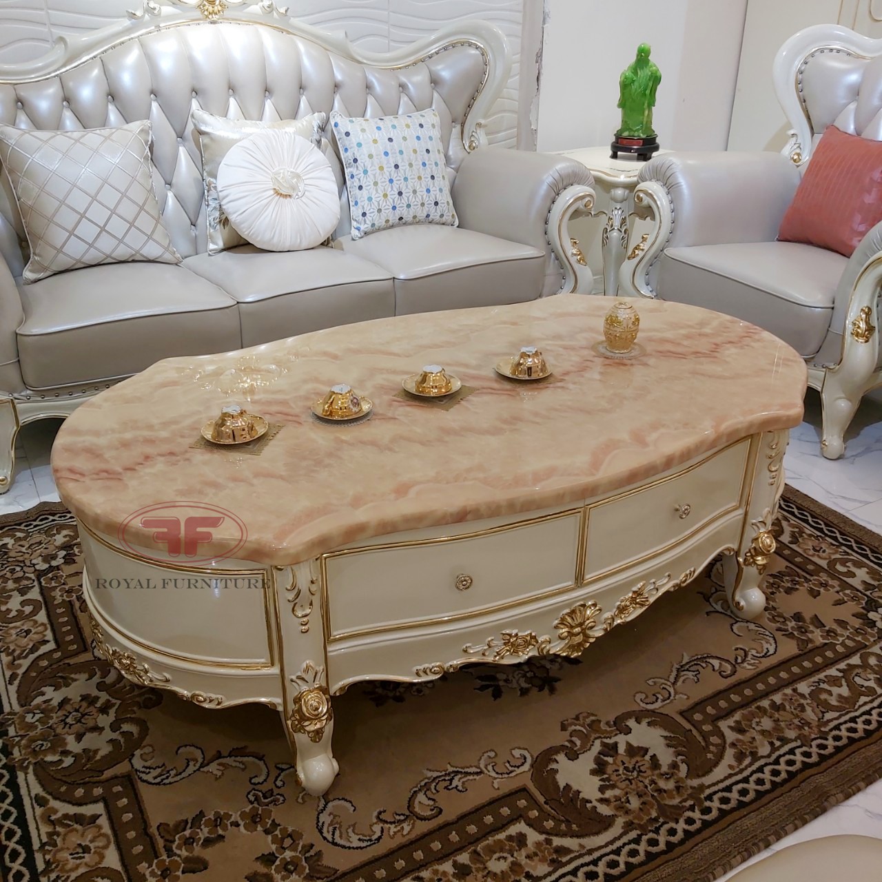 Bàn trà phòng khách tân cổ điển mặt đá dát vàng 930B