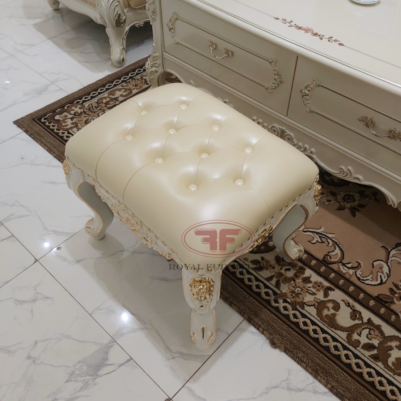 Đôn sofa mini tân cổ điển dát vàng