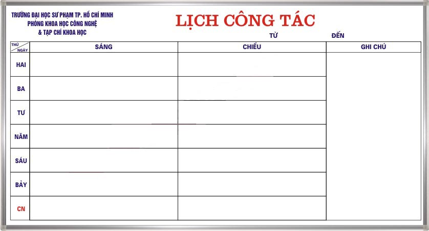 bảng lịch công tác
