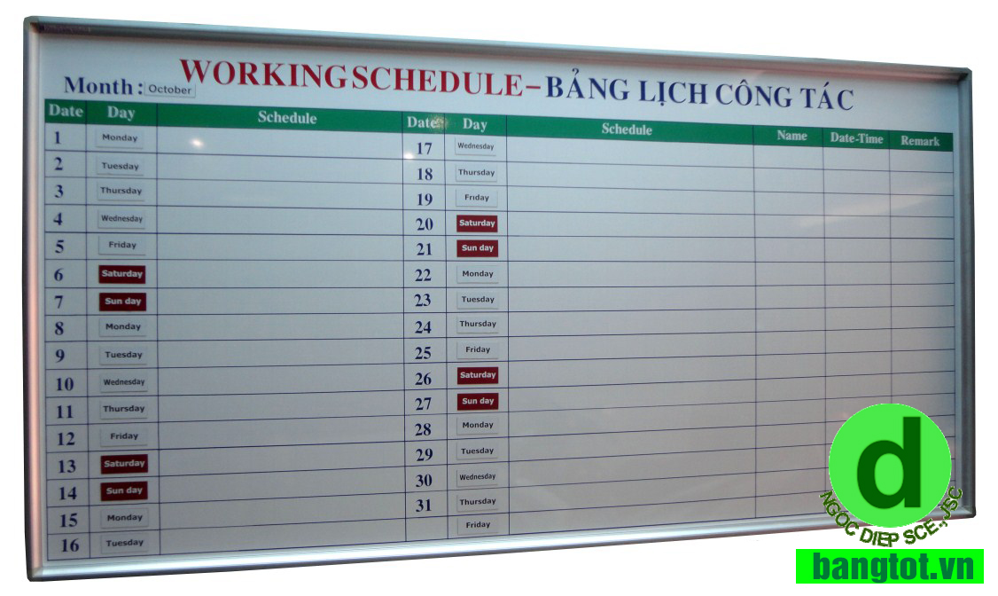 bảng kế hoạch công việc