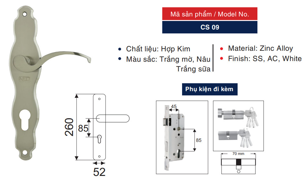 Khóa gạt cửa nhôm NEO CS 09