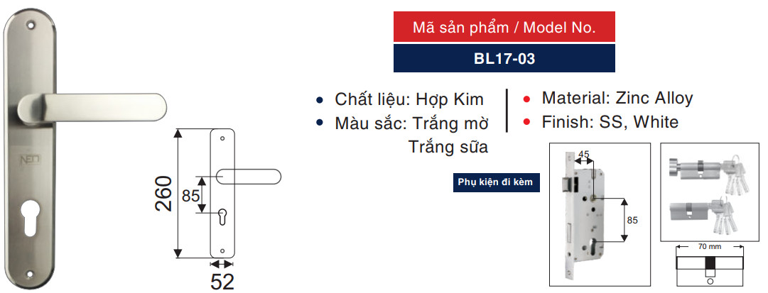 Khóa tay gạt cửa sắt NEO BL17-03