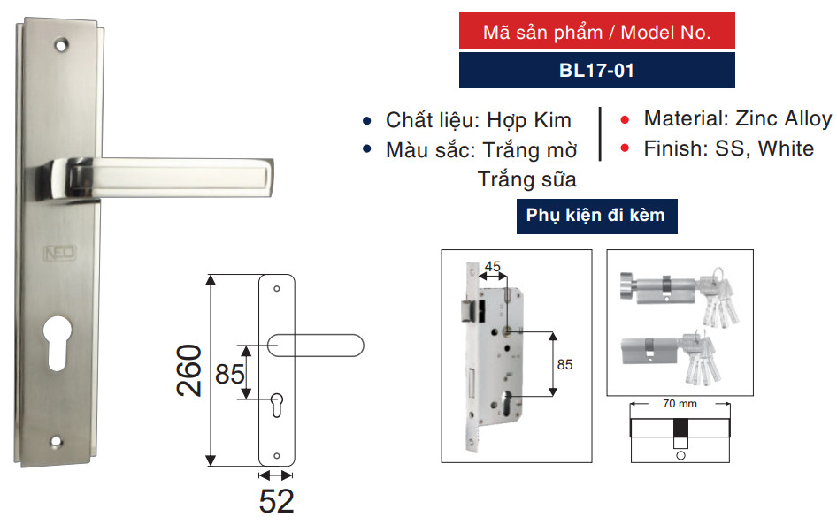 Ổ khóa tay gạt hiệu NEO BL17-02