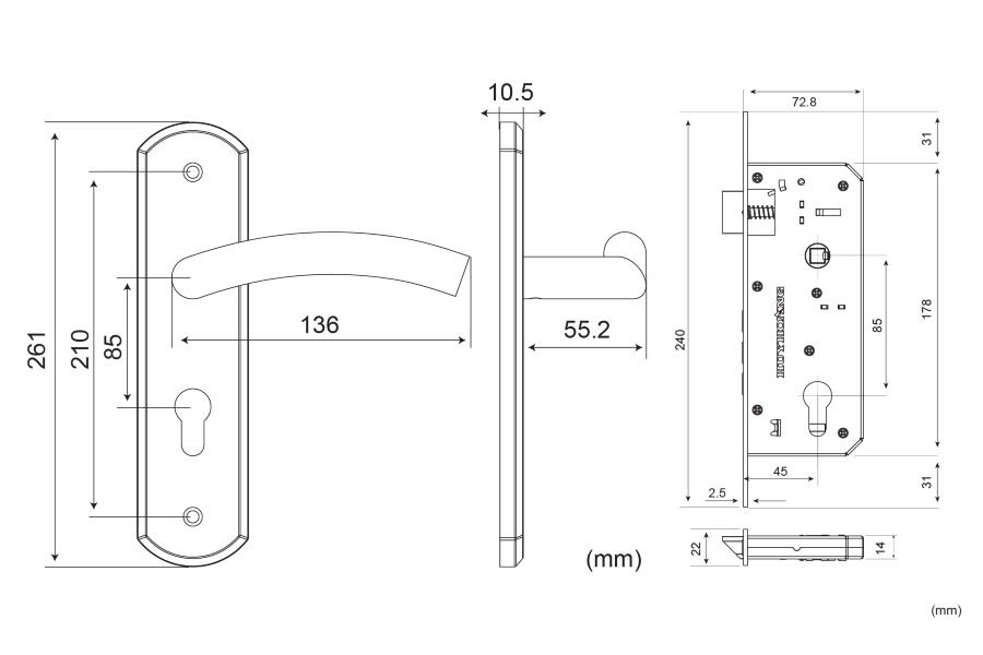 Khoá gạt inox Huy Hoàng SS 8537