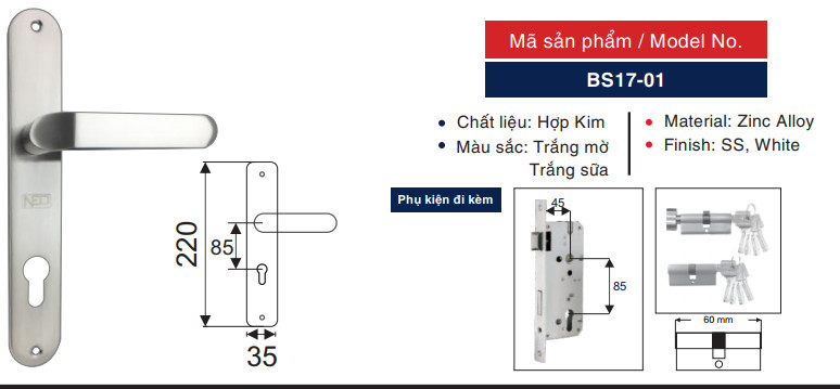 ổ khóa tay gạt NEWNEO BS17-01