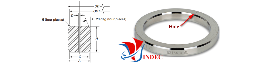 Style BX Ring Joint Gasket  The Style BX ring type joint is manufactured in accordance with API 6A and ASME B16.20. All BX ring type joints incorporate a pressure passage hole to allow for pressure equalization each side of the sealing faces. On assembly, metal to metal contact of the flange faces is achieved. The Style BX is not interchangeable with any other style, and is only suited for API 6BX flanges. Style BX ring type joints are designed to seal pressure up to 20,000 psi in accordance with API 6A pressure ratings.