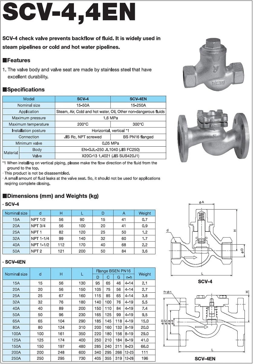 van 1 chiều yoshitake SCV-4EN